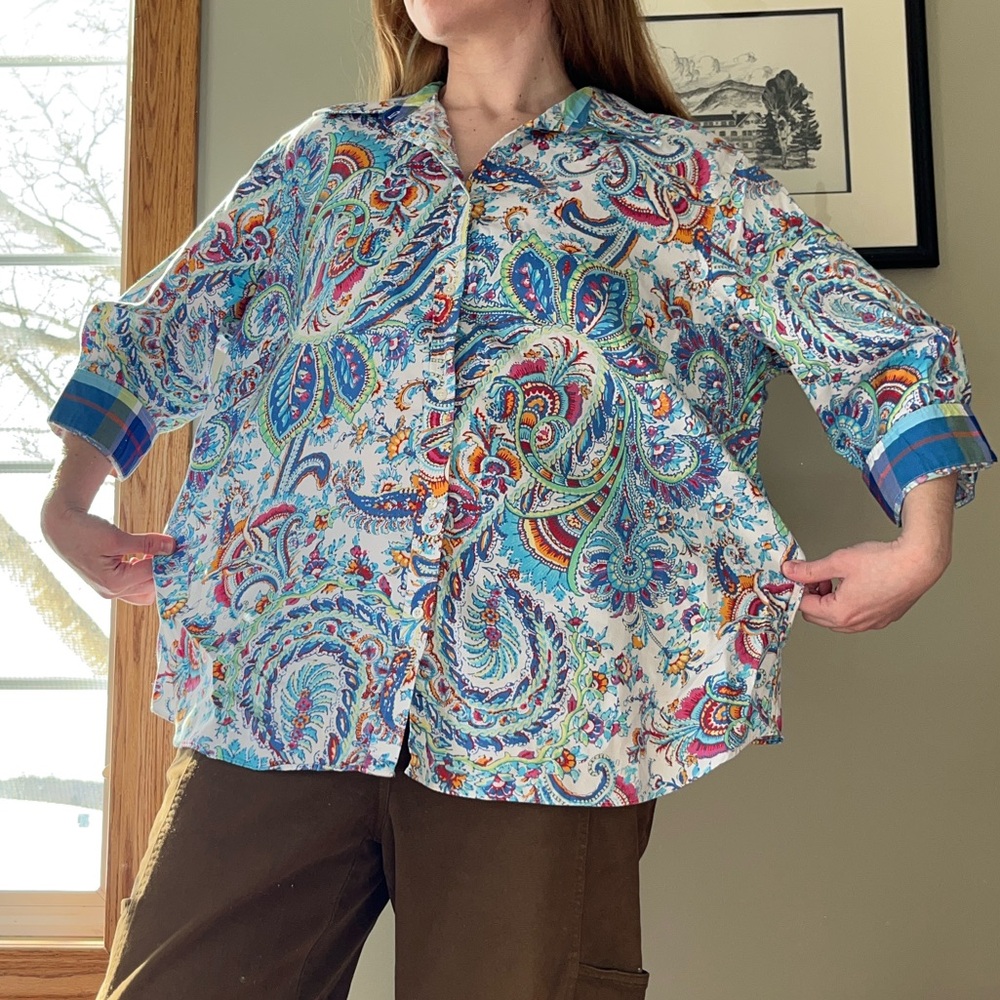 Chaps Paisley Button-Up Shirt Blouse Women’s Size 2X Plus Size Boho - Picture 7 of 16